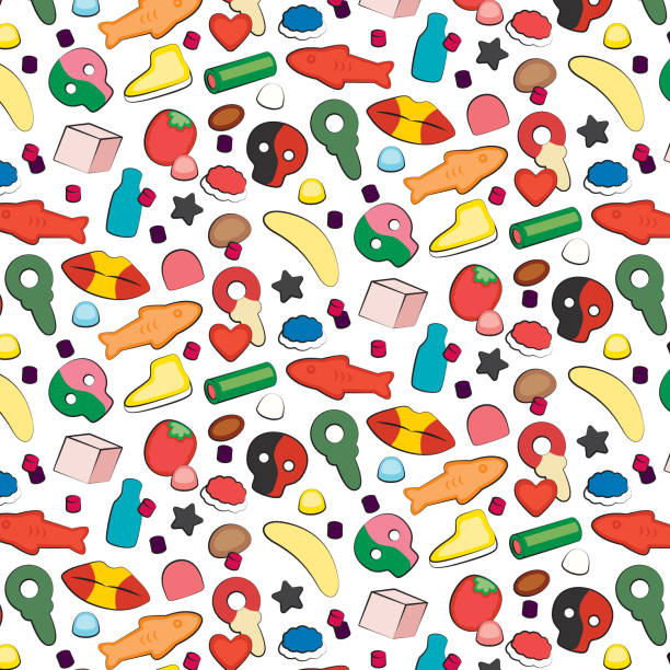 Gummy Candy Pattern Seamless vector pattern of Swedish gummy candy pick and mix stock illustrations
