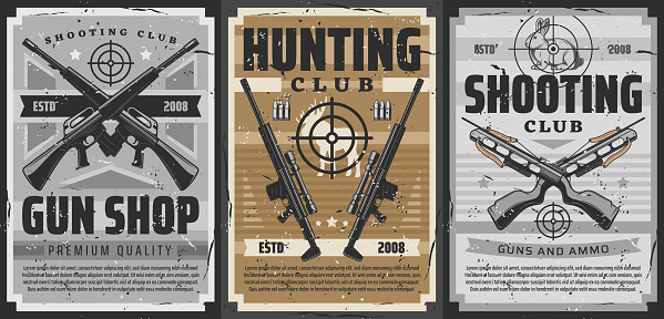 Gun and weapon target posters, hunting or shooting