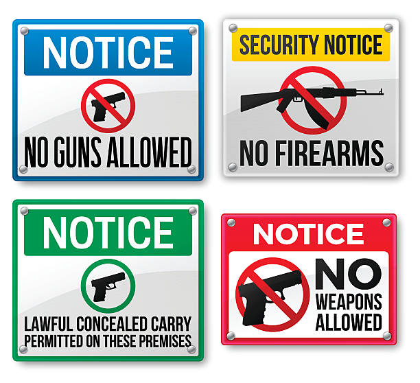 Gun Control and firearms Signs Collection of no guns allowed and lawful concealed carry weapons and gun control signs. EPS 10 file. Transparency effects used on highlight elements. nra stock illustrations
