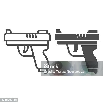 istock Gun line and solid icon, self defense concept, pistol sign on white background, firearms, weapon for shooters icon in outline style for mobile concept and web design. Vector graphics. 1286060166