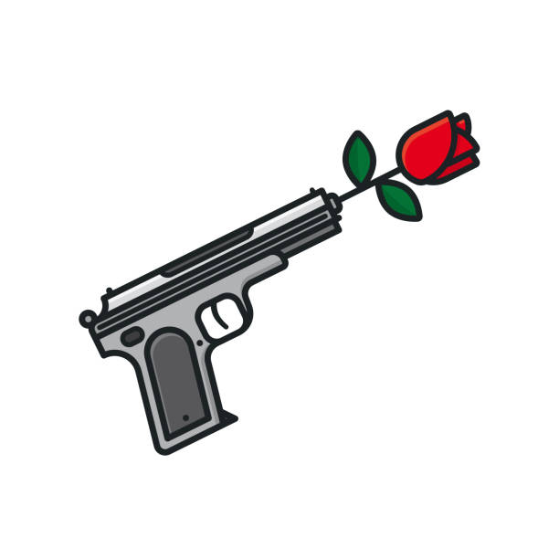 gun-with-rose-flower-in-barrel-isolated-vector-illustration-vector-id1250655432