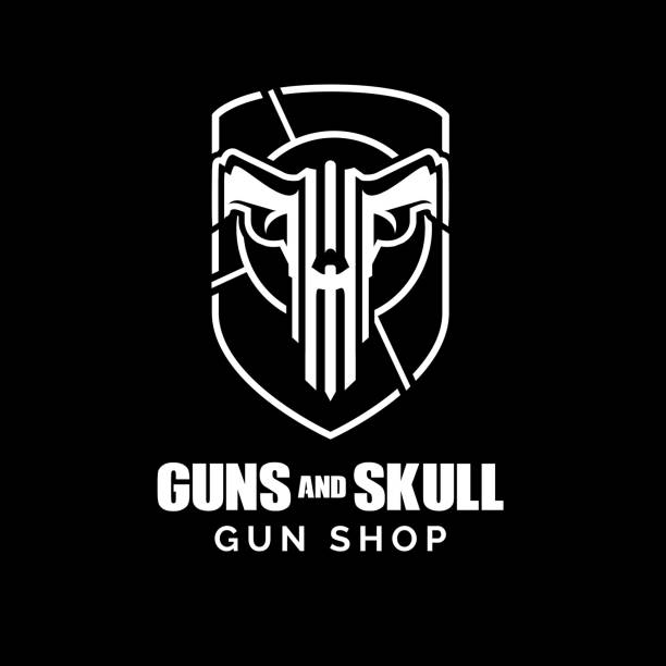 Guns and Skull concept Guns and Skull concept vector military symbols stock illustrations