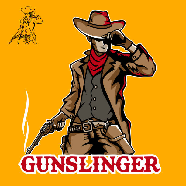 Gunslinger. Gunslinger vector illustration in cool pose for esport, tshirt, or any other purpose texas shooting stock illustrations