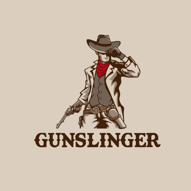 Gunslinger Vintage Gunslinger vector illustration in cool pose for esport, tshirt, or any other purpose texas shooting stock illustrations