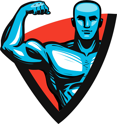 Spor Salonu Vucut Gelistirme Fitness Simgesini Veya Etiket Kas Erkek Veya Vucut Gelistiricisi Vektor Cizim Stok Vektor Sanati Amblem Nin Daha Fazla Gorseli Istock