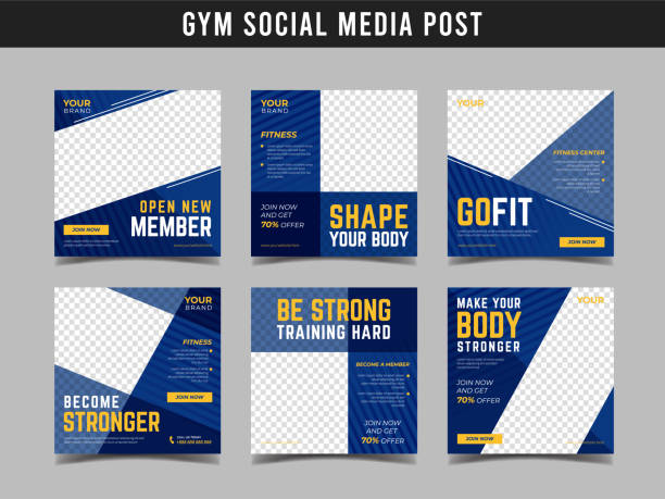Gym square banner template. Promotional banner for social media post, web banner and flyer Vol.18 Sport banner for social media post banner ads templates stock illustrations