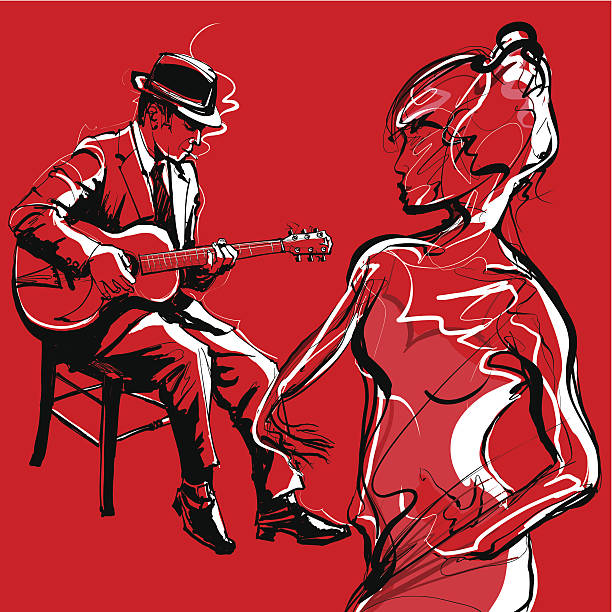 цыгане гитара джаз-плеер и женщина танец - roma stock illustrations