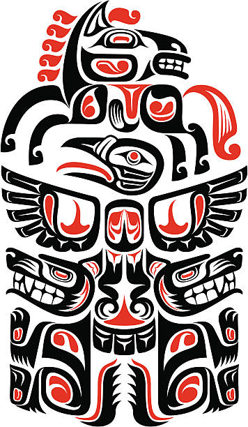 ハイダ族トーテムポール型タトゥーデザイン - ネイティブアメリカン点のイラスト素材／クリップアート素材／マンガ素材／アイコン素材