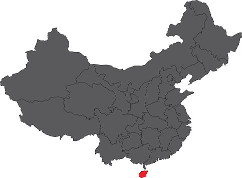 Hainan red map on gray China map vector