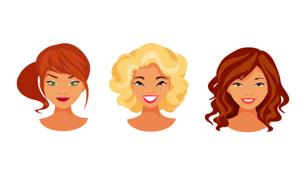 Hair color set Set of female avatars with various hair styles and hair color. Vector illustration blond hair stock illustrations