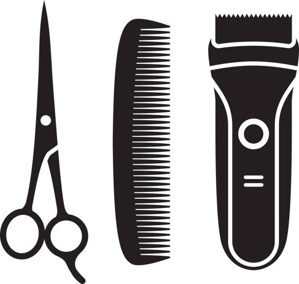 Hair Cutting Supplies Silhouettes Vector silhouettes of hair cutting supplies. pruning shears stock illustrations
