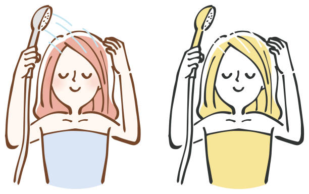 stockillustraties, clipart, cartoons en iconen met haar stromende vrouw illustratie - woman washing hair