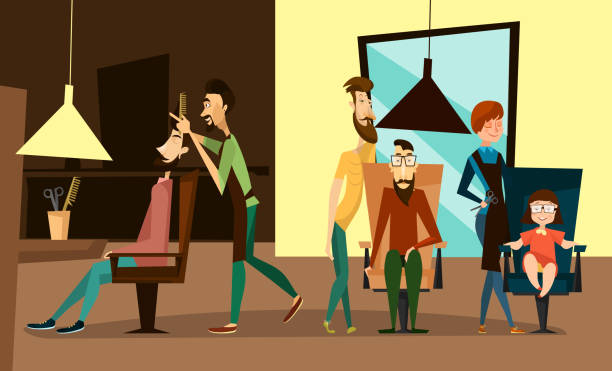 Hair Salon Interior With Hairdressers And Customers Include Kids