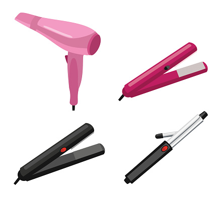 Hair styling tools. Vector illustrations.