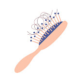 Hairbrush comb isolated flat vector icon, hair loss illustration.