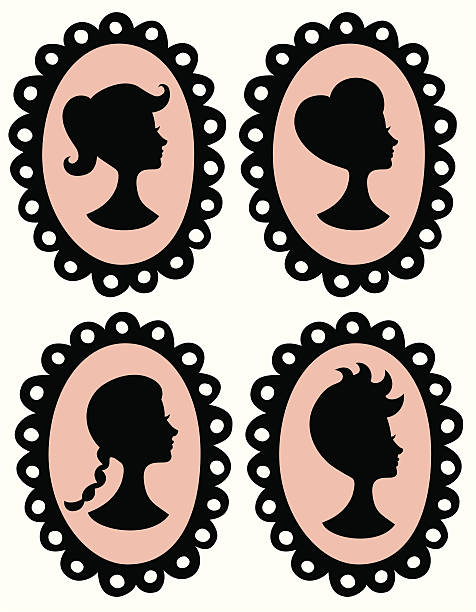 Hairdo Cameos A selection of cameo images each with a different hairdo - easy to edit separate layers and global colours cameo brooch stock illustrations