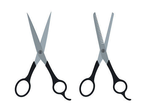 Hairdresser scissors and thinning shears. Vector illlustration of tools for a haircut.