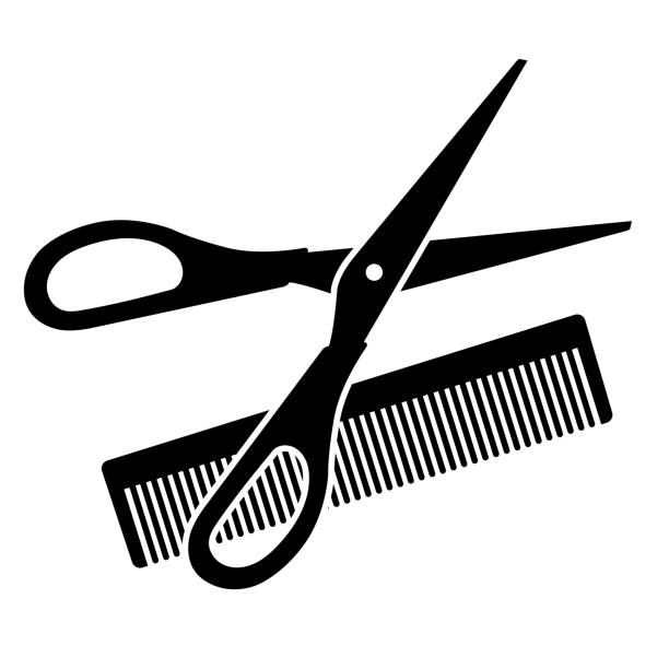illustrazioni stock, clip art, cartoni animati e icone di tendenza di forbici per parrucchieri e pettine - parrucchiere