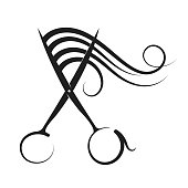 Hairdressing scissors and curl hair silhouette vector