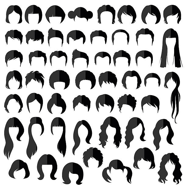 hairstyle silhouette woman nad man hair, vector hairstyle silhouette hairstyle illustrations stock illustrations