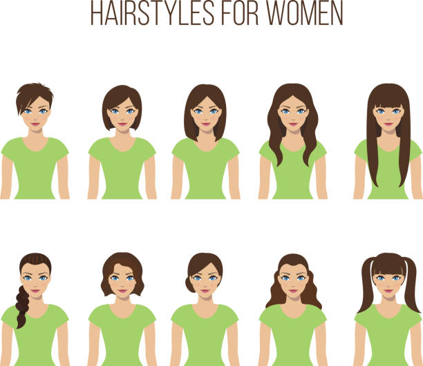 Hairstyles for women Set of hairstyles for women on a white background. Vector. bangs hair stock illustrations
