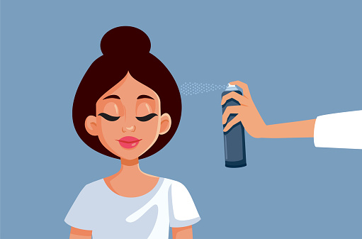 Hairstylist Fixing Coiffure with Hairspray Vector Cartoon Illustration
