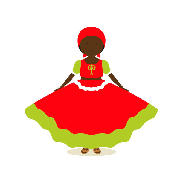 Haitian traditional clothing for women vector art illustration
