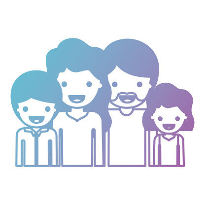 Half Body People With Woman And Girl Wavy Hair And Man With Beard