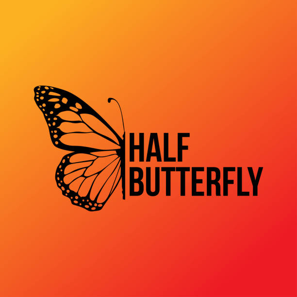 ilustraciones, imágenes clip art, dibujos animados e iconos de stock de media mariposa ala sillhouette con icono de plantilla de texto editable o ilustración - mariposa monarca