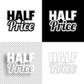 Icon of "Half Price" for your own design. Four icons with editable stroke included in the bundle: - One black icon on a white background. - One blank icon on a black background. - One white icon with shadow on a blank background (for easy change background or texture). - One line icon with only a thin black outline (in a line art style). The layers are named to facilitate your customization. Vector Illustration (EPS10, well layered and grouped). Easy to edit, manipulate, resize or colorize. And Jpeg file of different sizes.