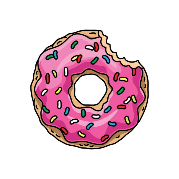 halb gegessencartoon donut mit rosa glasur. vektor-illustration - homer simpson stock-grafiken, -clipart, -cartoons und -symbole