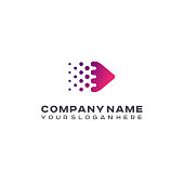 Pixel logo, Triangle, Arrow and forward logo, Green color,Technology and digital logotype.