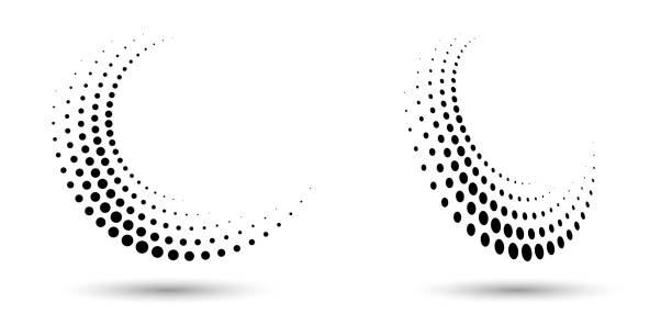Halftone circle frame, abstract dots logo emblem design element for any project. Abstract dotted halftone vector with differents perspective. Halftone circle frame, abstract dots logo emblem design element for any project. Round border icon or backgroud. Vector EPS10 illustration. Abstract dotted halftone vector with differents perspective. swirl pattern stock illustrations