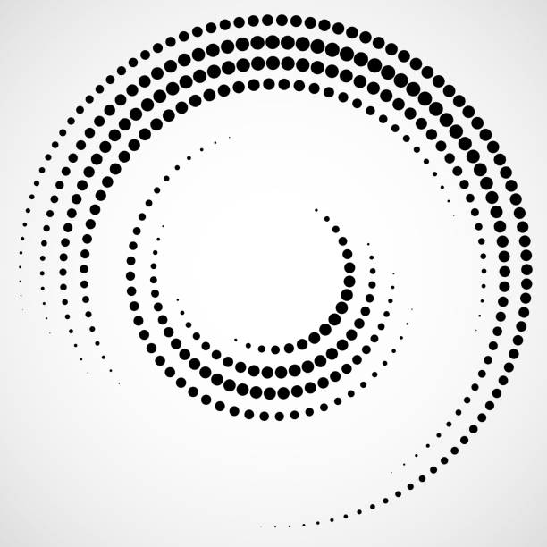 원 형태의 하프톤 점선 배경 - 소용돌이 모양 stock illustrations