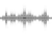 Halftone sound wave black and white pattern. Tech music design elements isolated on white background. Perfect for web design, posters, musical banners, wallpapers, postcards.