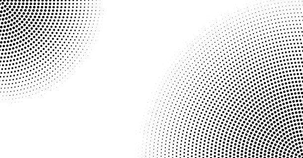 Halftone vector background. Monochrome abstract dotted gradient backdrop Halftone vector background. Monochrome abstract dotted gradient backdrop. Radial circles polka dot illustrations stock illustrations