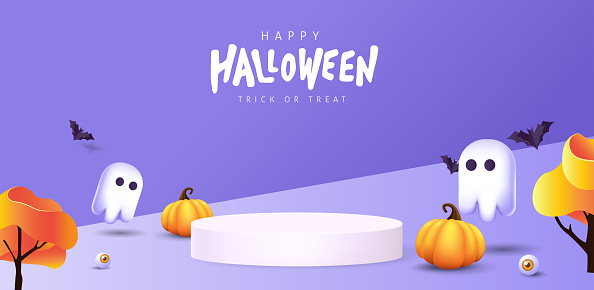 Halloween background design with product display cylindrical shape and Festive Elements