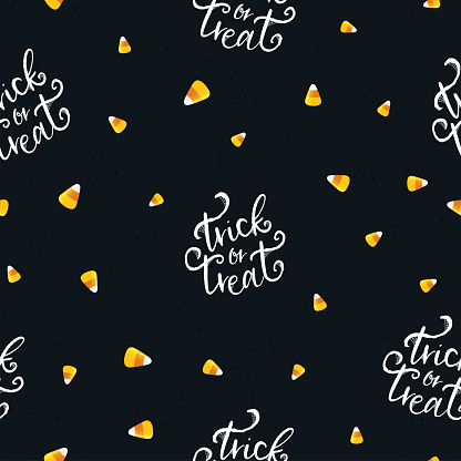 Halloween Candy seamless pattern, hand lettering Trick or Treat, candy corn - great for textiles, banners, wallpapers, wrapping - vector design