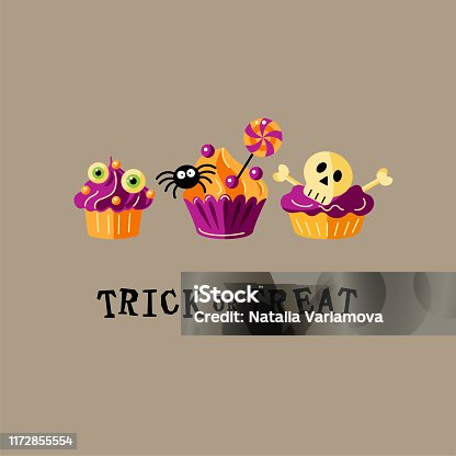 istock Halloween card with funny cupcakes 1172855554