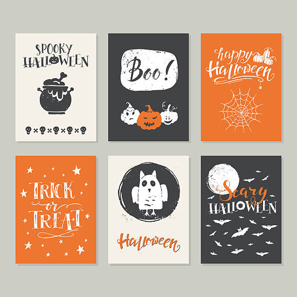halloween-karten-set - störer stock-grafiken, -clipart, -cartoons und -symbole