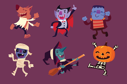 Halloween characters dancing in party