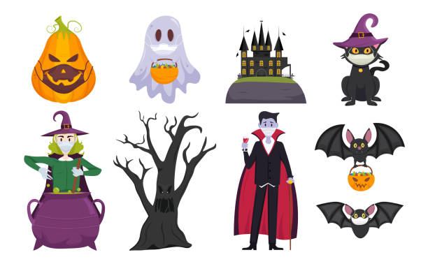ilustrações, clipart, desenhos animados e ícones de coleção de covívidas de halloween - máscara covid