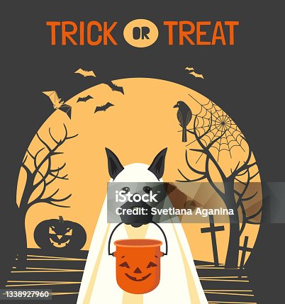istock Halloween dog cute trick or treat vector banner 1338927960