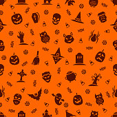 Halloween orange festive seamless pattern