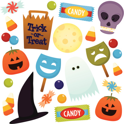 Halloween fun icons on white background