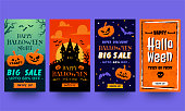 Halloween instagram stories collection. Templates in flat design ready to use