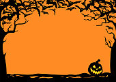 Halloween Nachtrahmen mit Fledermäusen und Jack O' Laternen. Vektor-Plakat-Illustration.