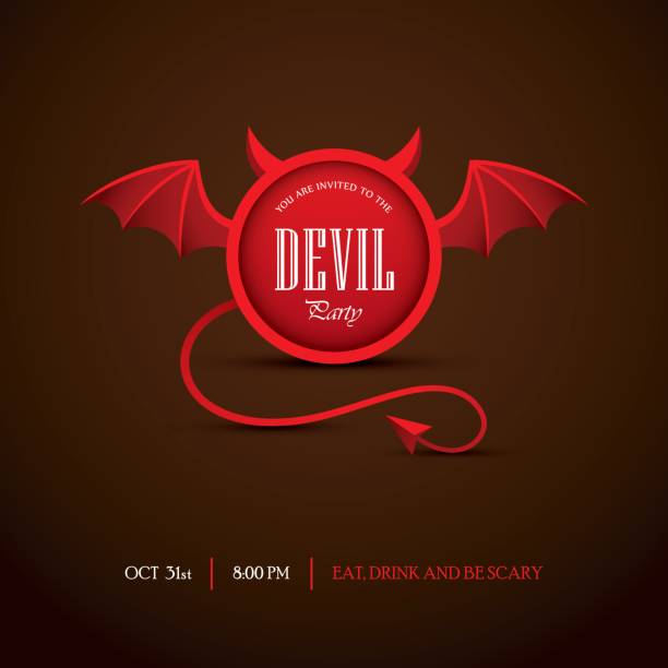 Halloween party invitation with devil frame. Creative Halloween party invitation or banner design with round frame looking like a devil. Vector illustration on dark background. devil stock illustrations