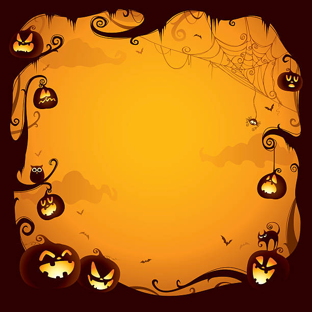 Halloween pumpkin border for design Wide empty space for design in the illustration. halloween background stock illustrations