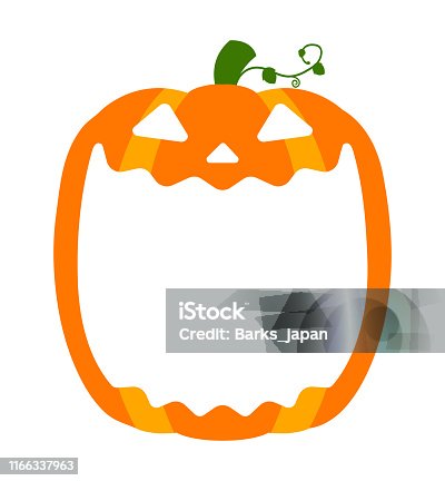 istock Halloween pumpkin head (jack o lantern) illustration (mouth open) / text space 1166337963
